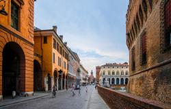 Detail of Ferrara's historic center in Italy