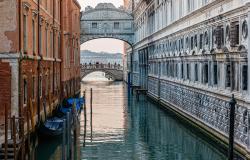 Looking toward the Bridge of Sighs in Venice 