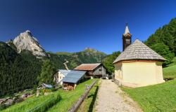 Mountain village in Fassa Valley of Italy