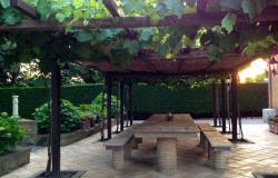 Grape-covered pergola with seating for 14