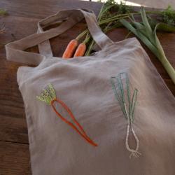 Hand embroidery on linen shopping bag _ Vegan linen bag _ Sustainable grocery bag