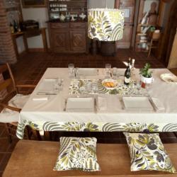 Tablecloth with floral border and lampshade _ Fabric lamp _ table lamp shade _ plafoniera in tessuto _