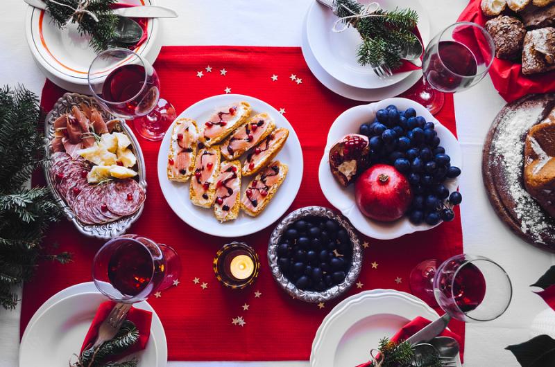 Festive table with typical italian dishes for New Year's Eve