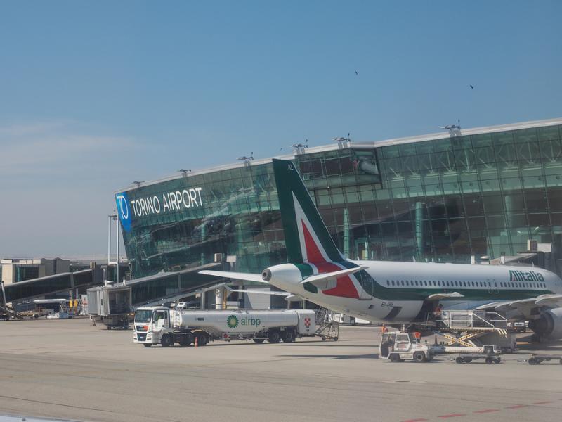 Planes parked at Italy's Turin airport