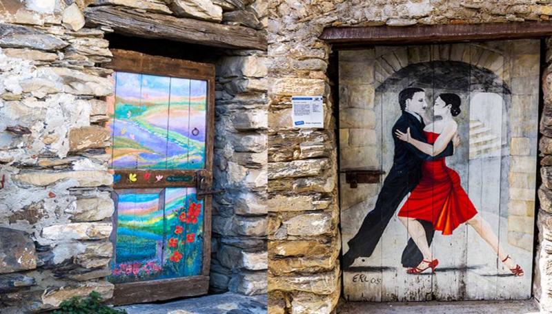 Painted doors in the village of Valloria Liguria 