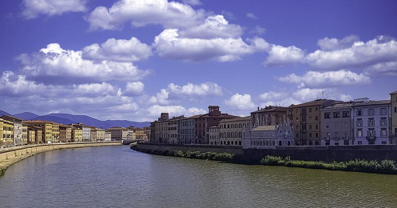 The Arno river and riverside buildings in Pisa