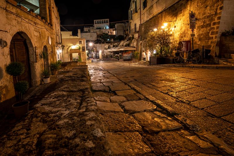 Street of Matera at night