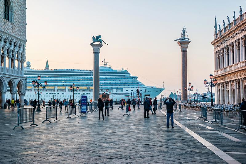 Cruise ship passing by St Mark's Square in Venice