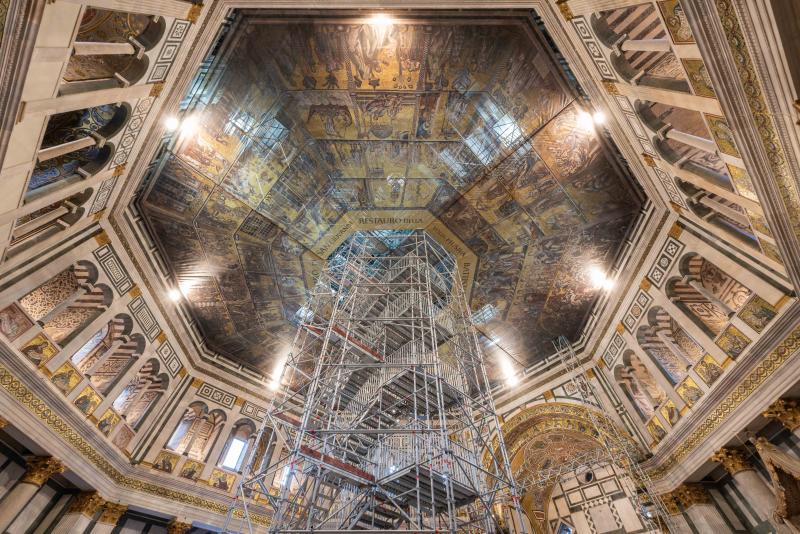scaffolding at the restoration site of the florence baptistery mosaics