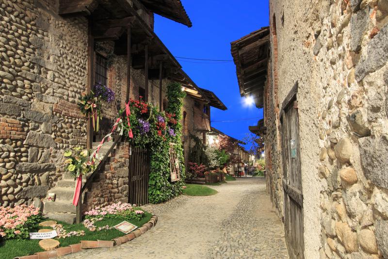 charming street with stone houses in Candelo Piedmont Italy