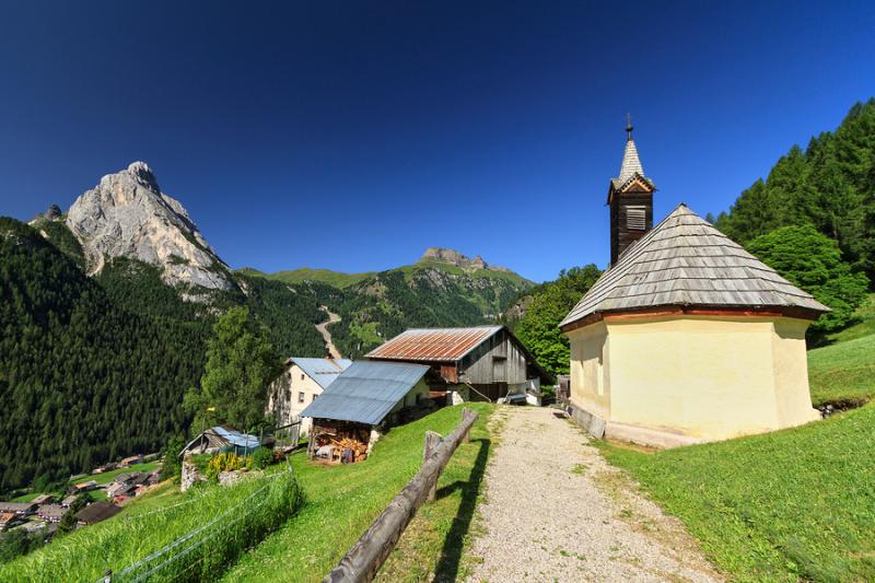 Mountain village in Fassa Valley of Italy