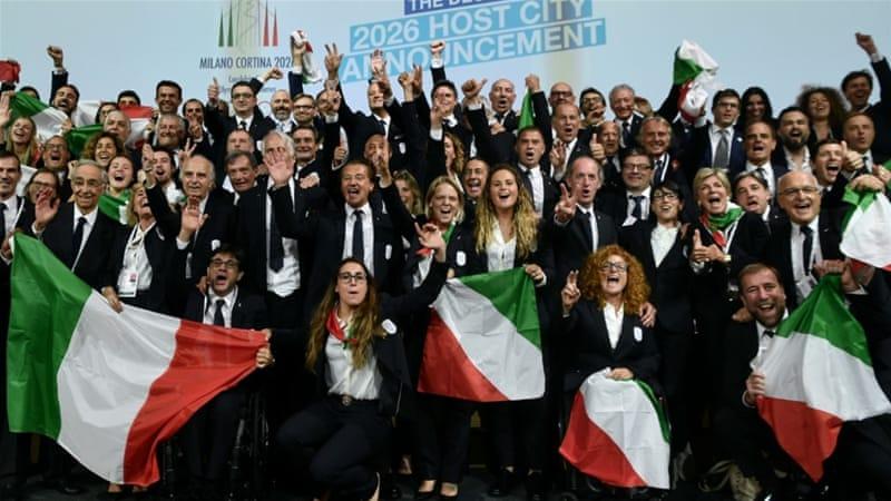 Announcement of Italy's winning bid for Winter Olympics 2026