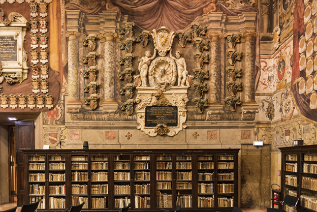 The library at the Archiginnasio, where classes were once held