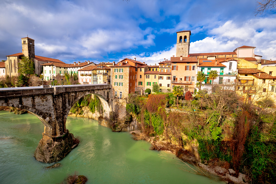 Cividale del Friuli devil's bridge and Natisone river canyon panoramic view