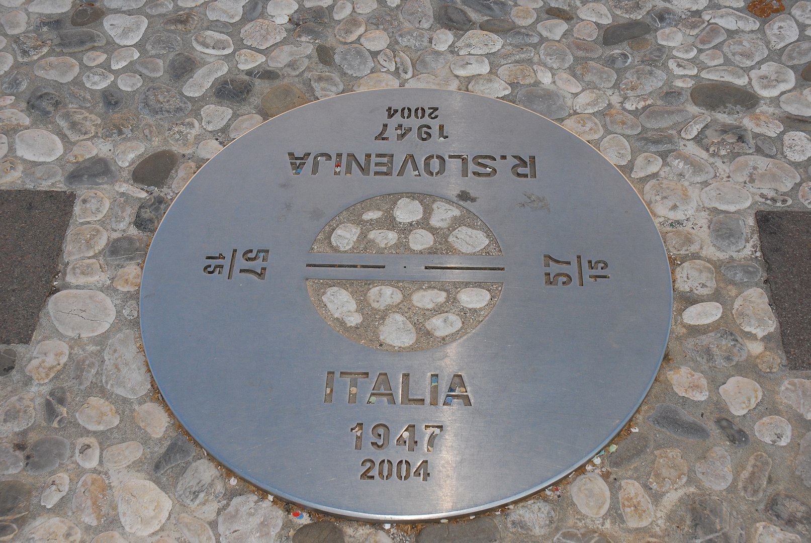 Sign from the border between Italy and Slovenia in Piazza Transalpina.