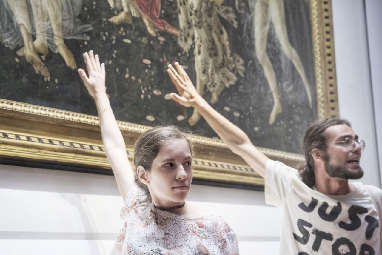 Environmental activists protest at Uffizi in Florence