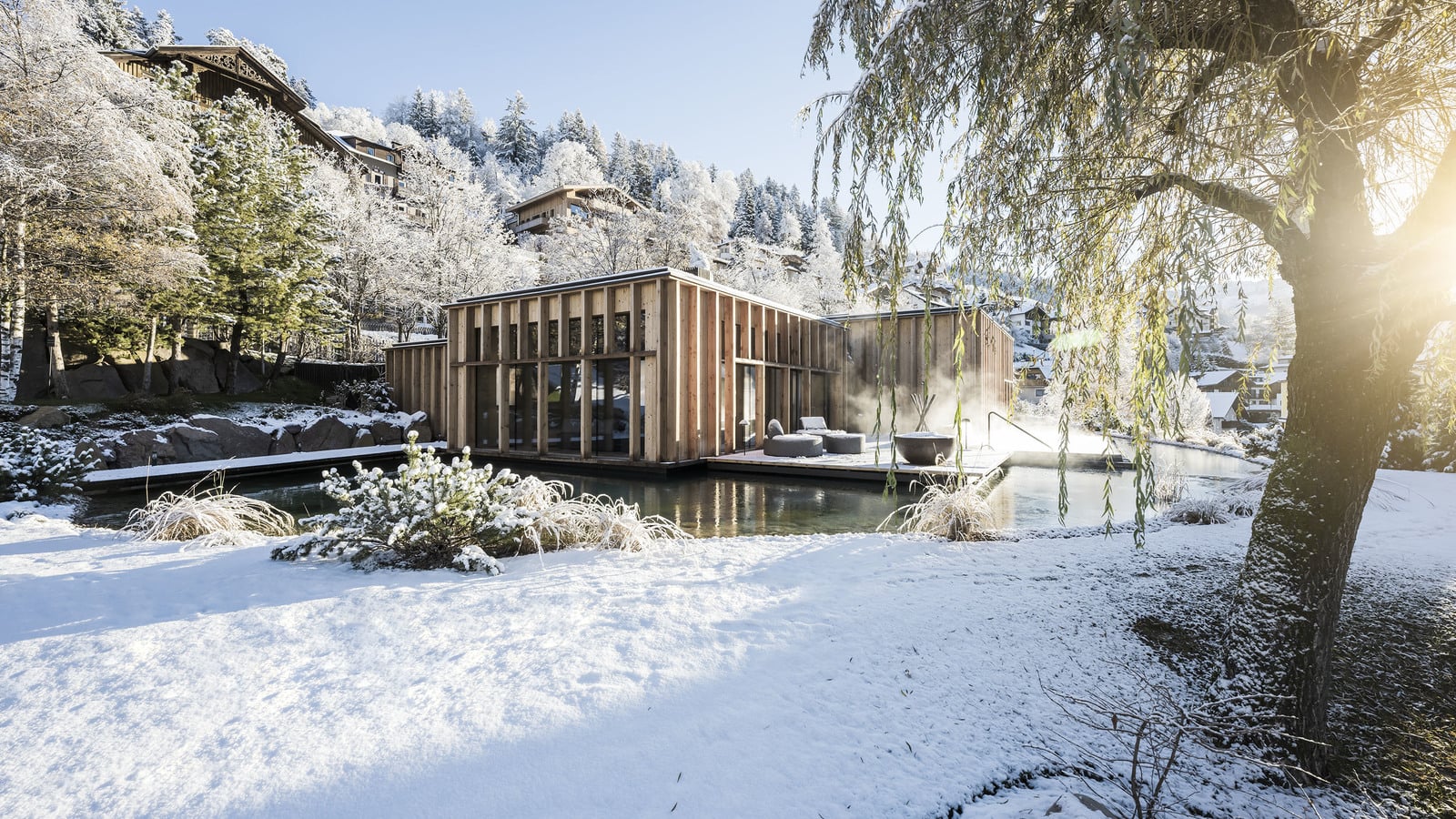 Saunas lakeside at Adler Dolomiti