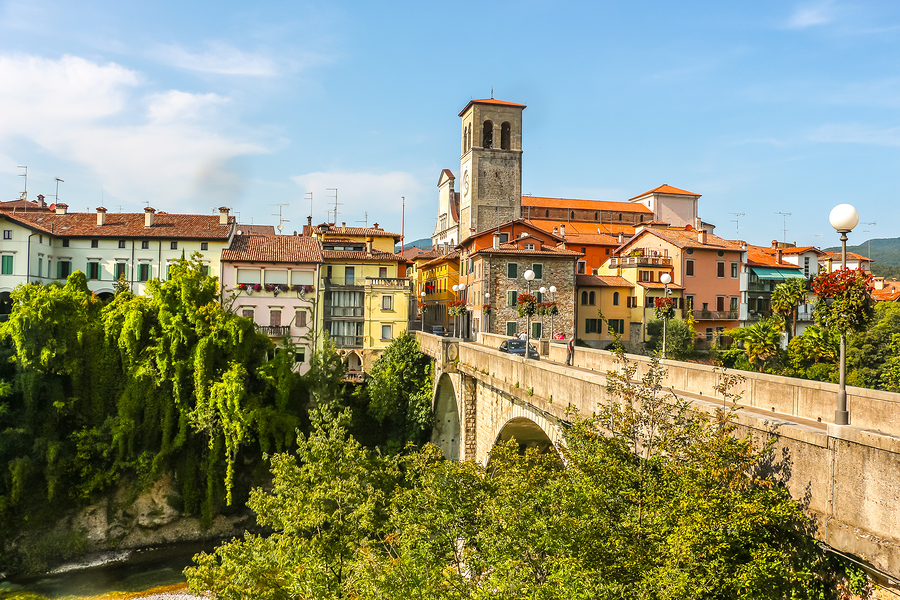 Cividale del Friuli, Italy. View of Devils Bridge over Natisone river.