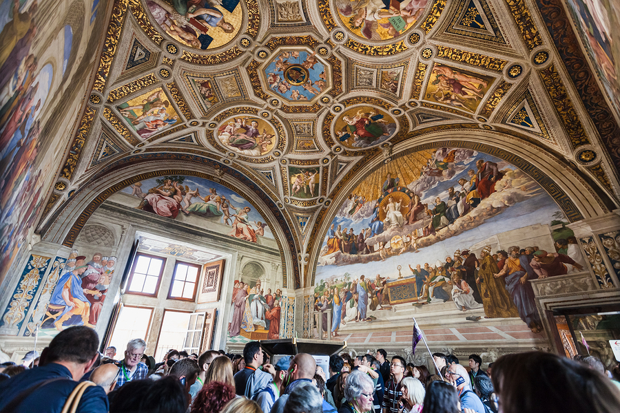 Raphael rooms in the Vatican Visitors In Room Of The Signature
