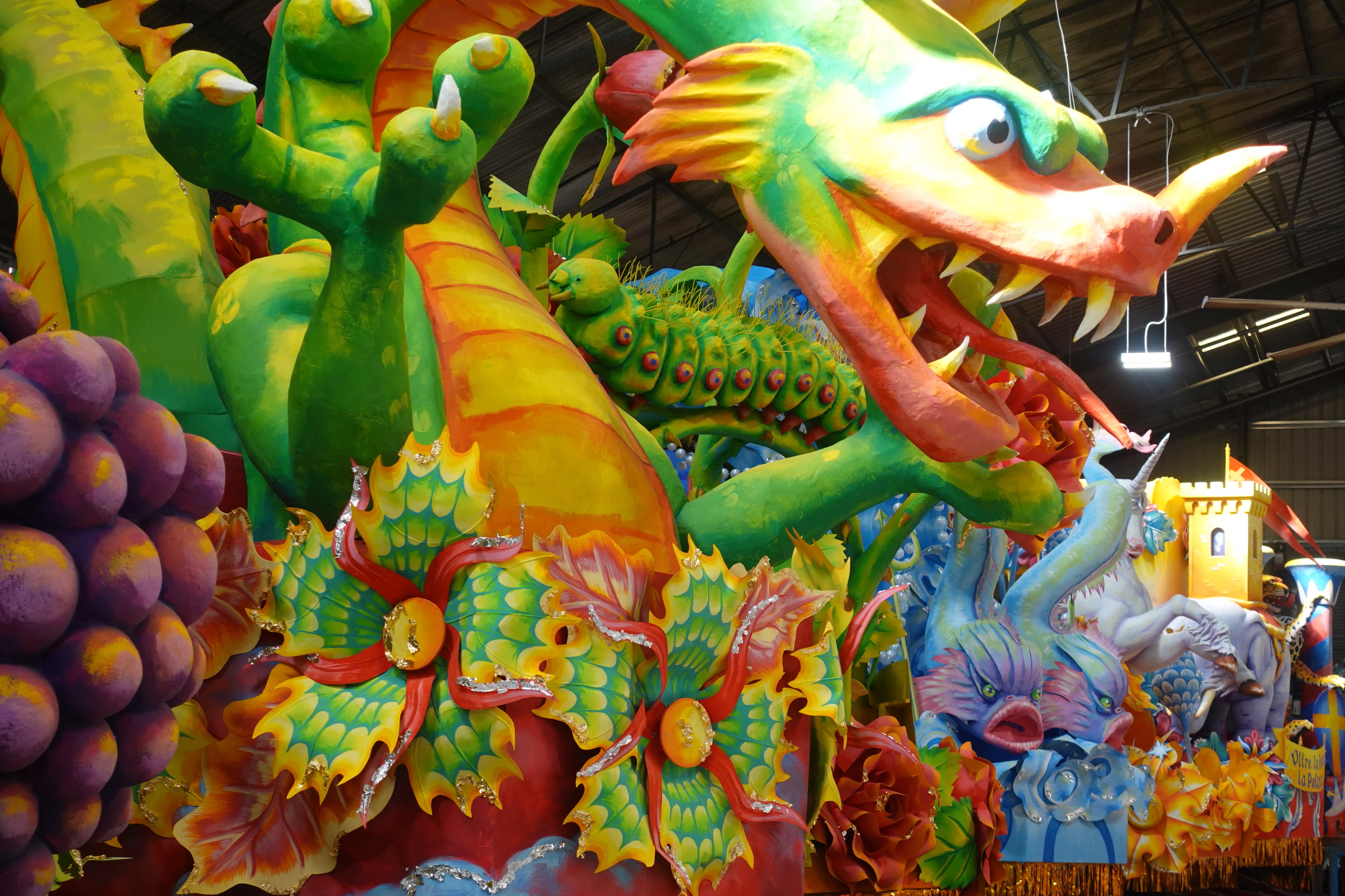 drago contrada-themed float at mardi gras parade 2023