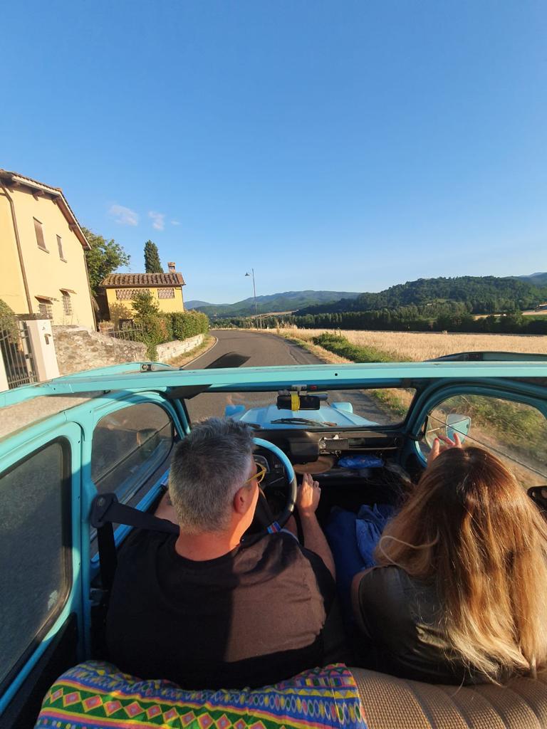 Gaia and Filippo in a car