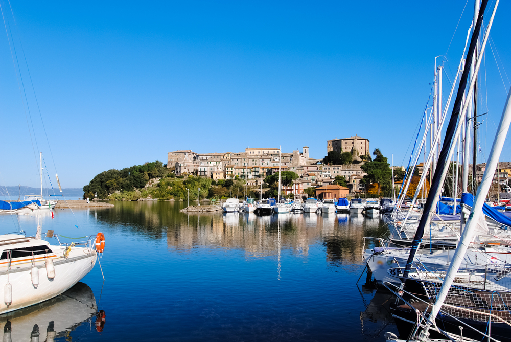 View from the port of Capodimonte on Lake Bolsena in Italy