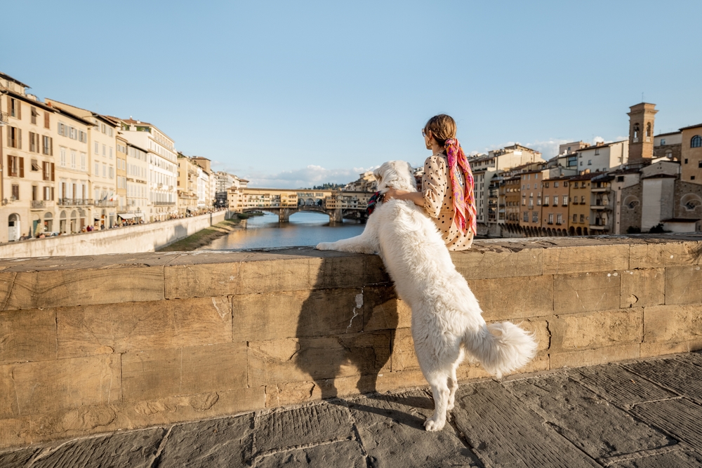 Woman in Florence, Italy with a dog