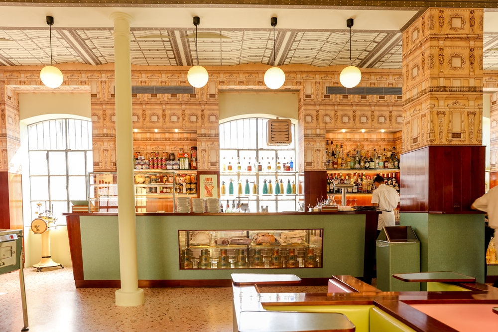 The Wes Anderson-designed cafe at Fondazione Prada