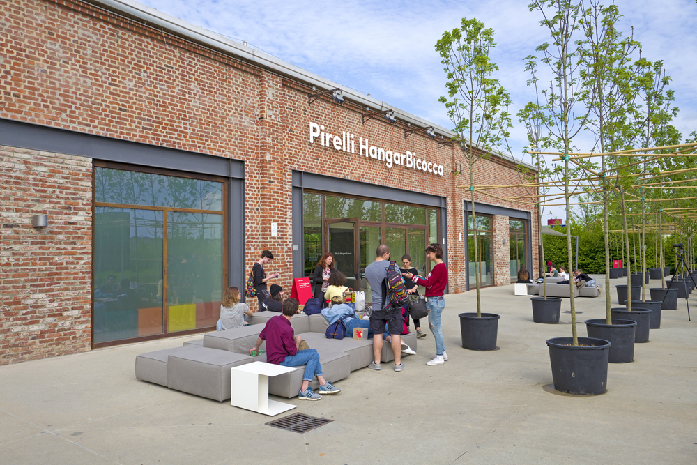 Visitors at entrance to Pirelli HangarBicocca Museum