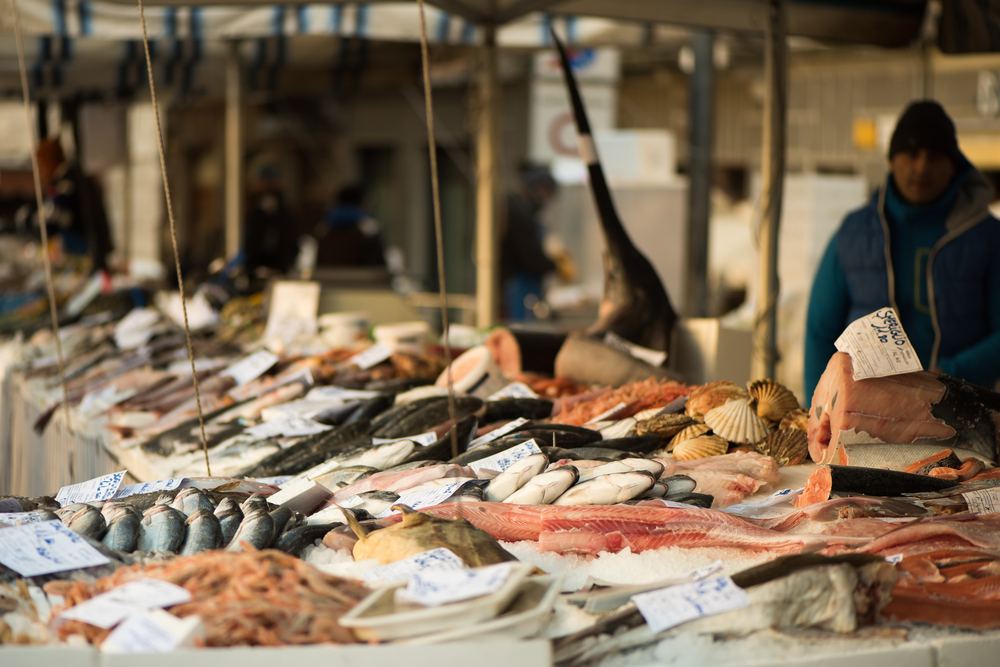 Wintertime fish market in Udine