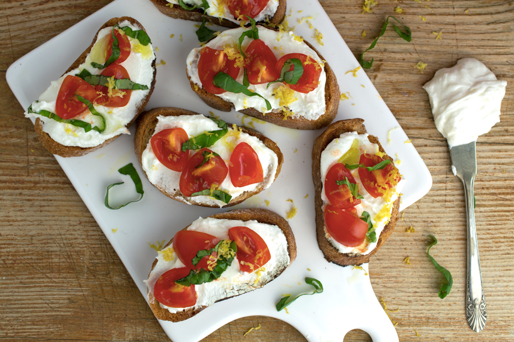 Whipped Feta, Tomato, Basil & Lemon Zest Bruschetta | ITALY Magazine