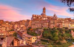 View of Siena in Italy at sunset