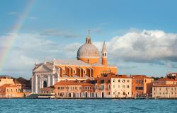 Rainbow over Venice with Redentore Church in the background