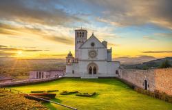 San Francesco or Saint Francis Basilica upper church at sunset