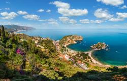 Beautiful Taormina panoramic view from up 