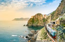 Italian train in Manarola Cinque Terre