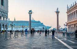 Cruise ship passing by St Mark's Square in Venice