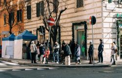 Covid test-takers outside a pharmacy in Rome