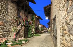 charming street with stone houses in Candelo Piedmont Italy