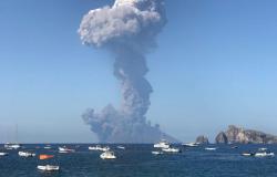 Volcano Stromboli erupting