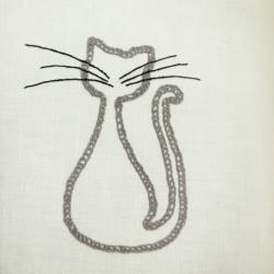 Hand embroidered cat on organic cotton tea towel _ Handcrafted dish towel _ cotton dish towel