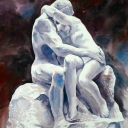 This was taken from a watercolour painting of Rodin's "The Kiss" based on two charcoal drawings and a small watercolour painted on location in the National Gallery, Edinburgh.