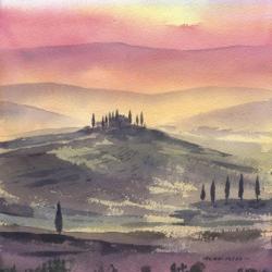 This new print of Tuscany has been reproduced from an original watercolour which was inspired by my sketchbook studies painted on location in the Val d’Orcia region of Tuscany.