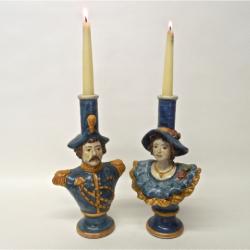 Bonechi Imports Sicilian Alessi Ceramiche Gendarme e Signora Candlesticks, Set of 2 _