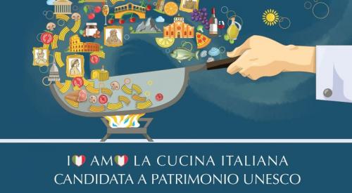 Frying pan holding Italian food staples and monuments