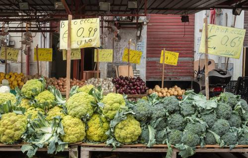 Fresh vegetables: cauliflower and broccoli for sale at famous Ballaro market 
