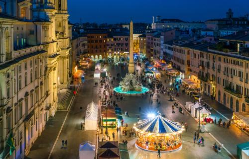 View of Piazza Navona Christmas market in Rome