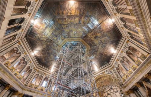 scaffolding at the restoration site of the florence baptistery mosaics