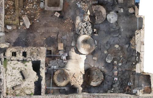 Aerial view of the prison-bakery in Regio IX of Pompeii