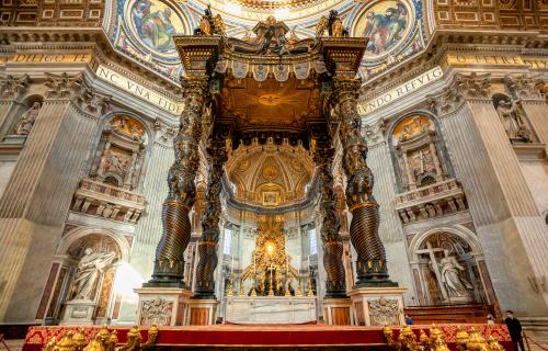 Gian Lorenzo Bernini's Baldacchino (canopy) towers over the tomb of St. Peter